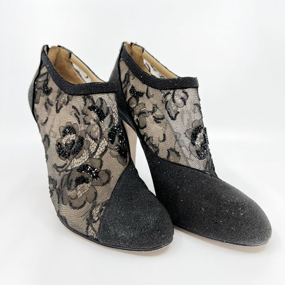 VALENTINO 39 US 9  Lace Crystal Nude Black Booties Stiletto Box and Dust Cover - Picture 2 of 16